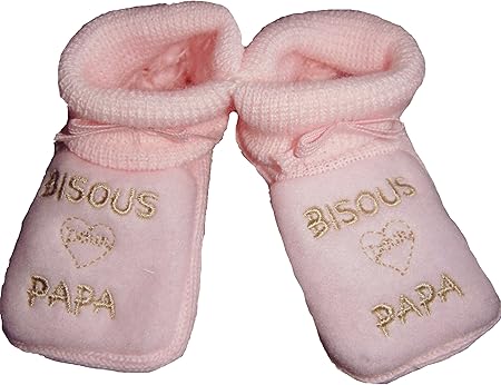 Chaussons Bebe Brodes Bisous Pour Papa Rose Beige Fruit De Ma Passion Amazon Co Uk Baby