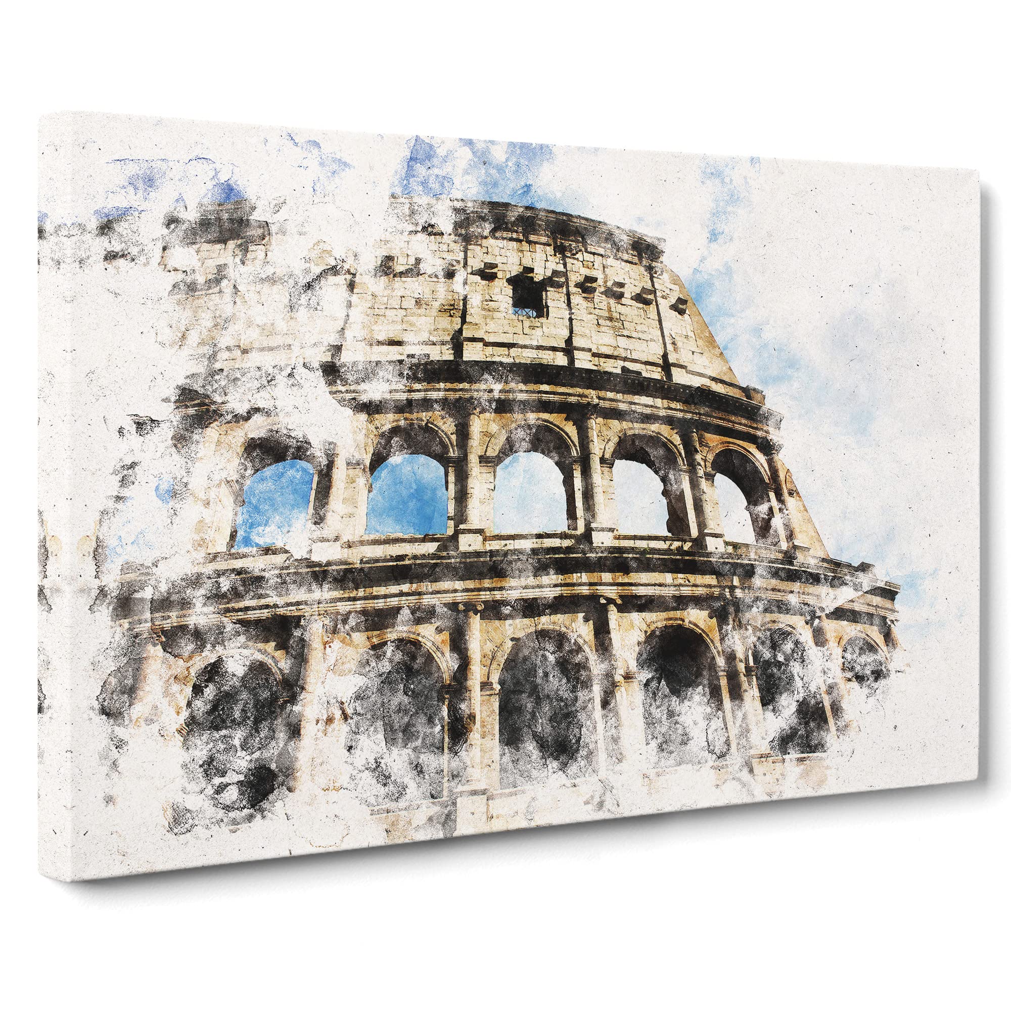 Coliseum In Rome Watercolour Canvas Print | Gallery Wrapped 30mm Frame Wall Art | 20x14 inches | Ready to Hang | Modern Picture | Living Room Bedroom Lounge Office