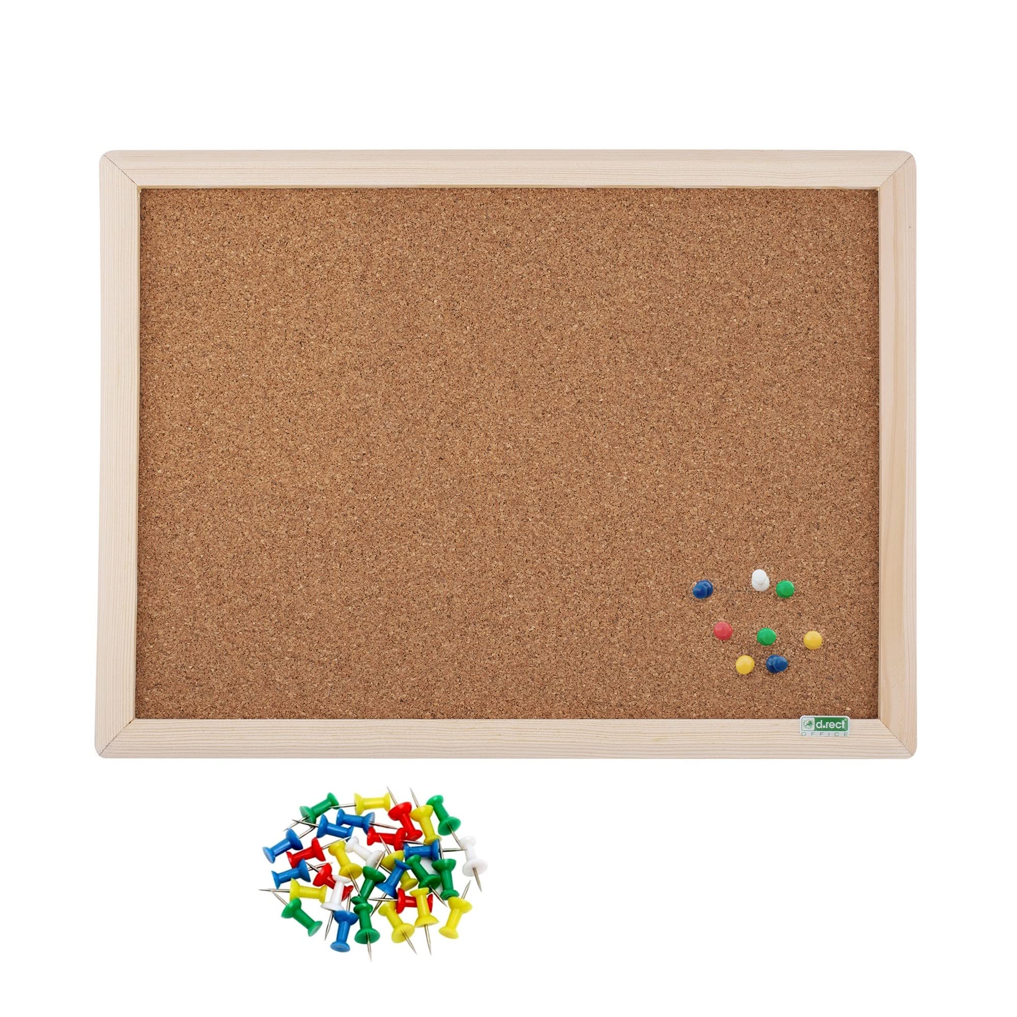 D.RECT Cork Pin Board, Solid Wood Construction, 30 x 40 cm, Multicolored Pins, Wall Mountable, Natural Finish