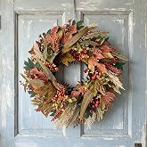HipTree 20 Inch Fall Wreath for Front Door with Maple Leaves Berries | Artificial Autumn Wheat Grass Wreath, Fall Decorations for Home, Harvest Thanksgiving Decor for Porch Wall Indoor Outdoor
