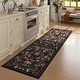 Vowkten Vintage Medallion Floral Kitchen Runner 2x6, Machine Washable Rug, Soft Low Pile, Non-Slip Carpet for Hallways, Laundry, Bedroom, Bathroom, Entryway | Black