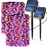 Brizled Solar Halloween Lights Outdoor, 2 Pack Total 240 LED Orange Purple | 79ft Waterproof outside fairy lights black wire; 8 modes twinkle spooky light string for fall autumn yard party decorations