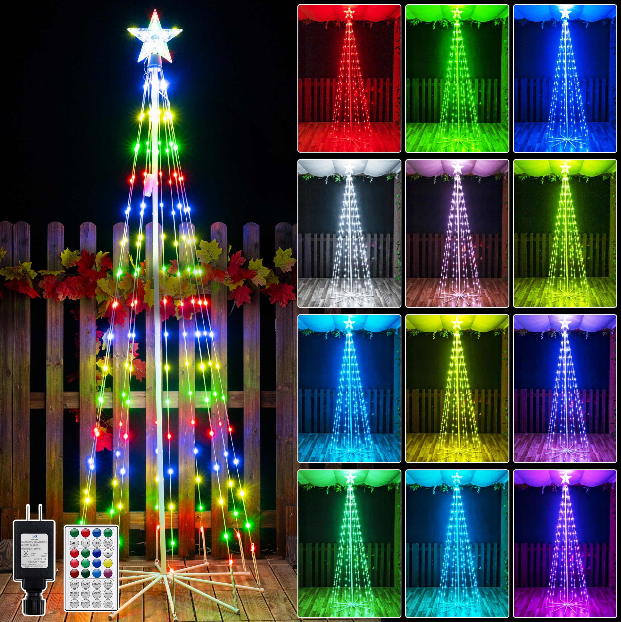 Photo 1 of Ollny Christmas Tree Lights 6FT 170 LED, RGB 34 Modes Color Changing Outdoor String Light with Plug in Remote, Waterproof Star Lights for Xmas Outside Indoor Yard Porch Decorations