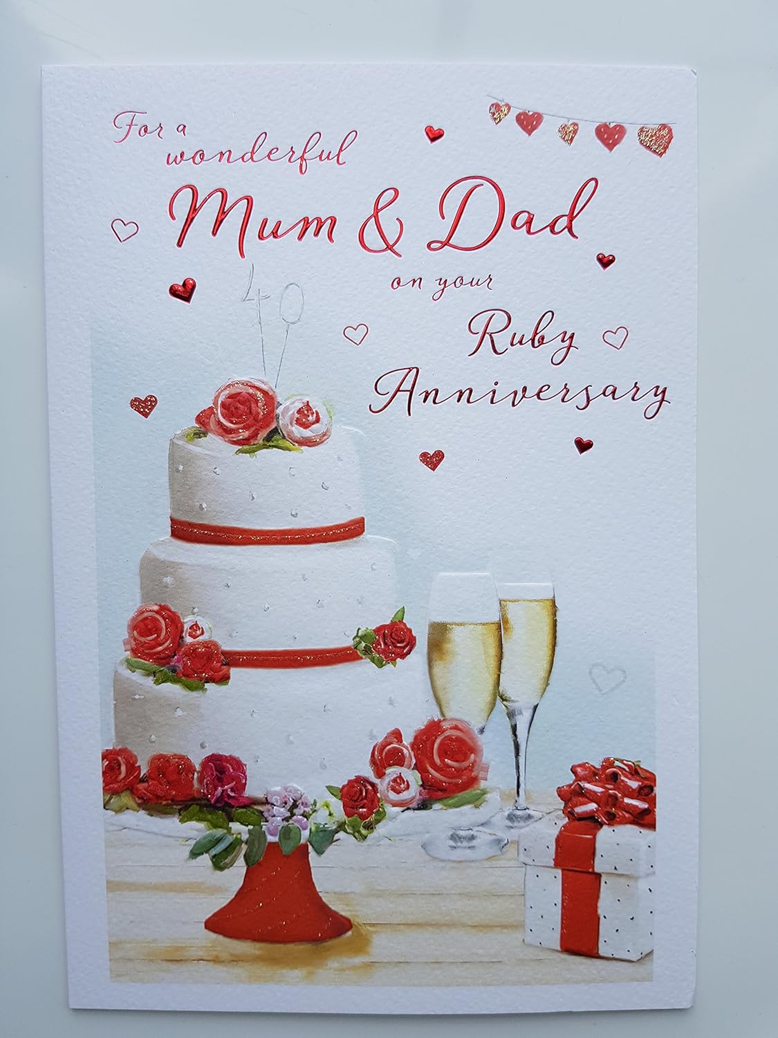 For A Wonderful Mum & Dad On Your Ruby 40th Wedding Anniversary Card icg, brown|grey|black, 9 inch x6