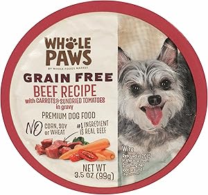 Whole Paws, Grain-Free Wet Dog Food, Beef Recipe with Carrots & Sundried Tomatoes in Gravy, 3.5 Ounce