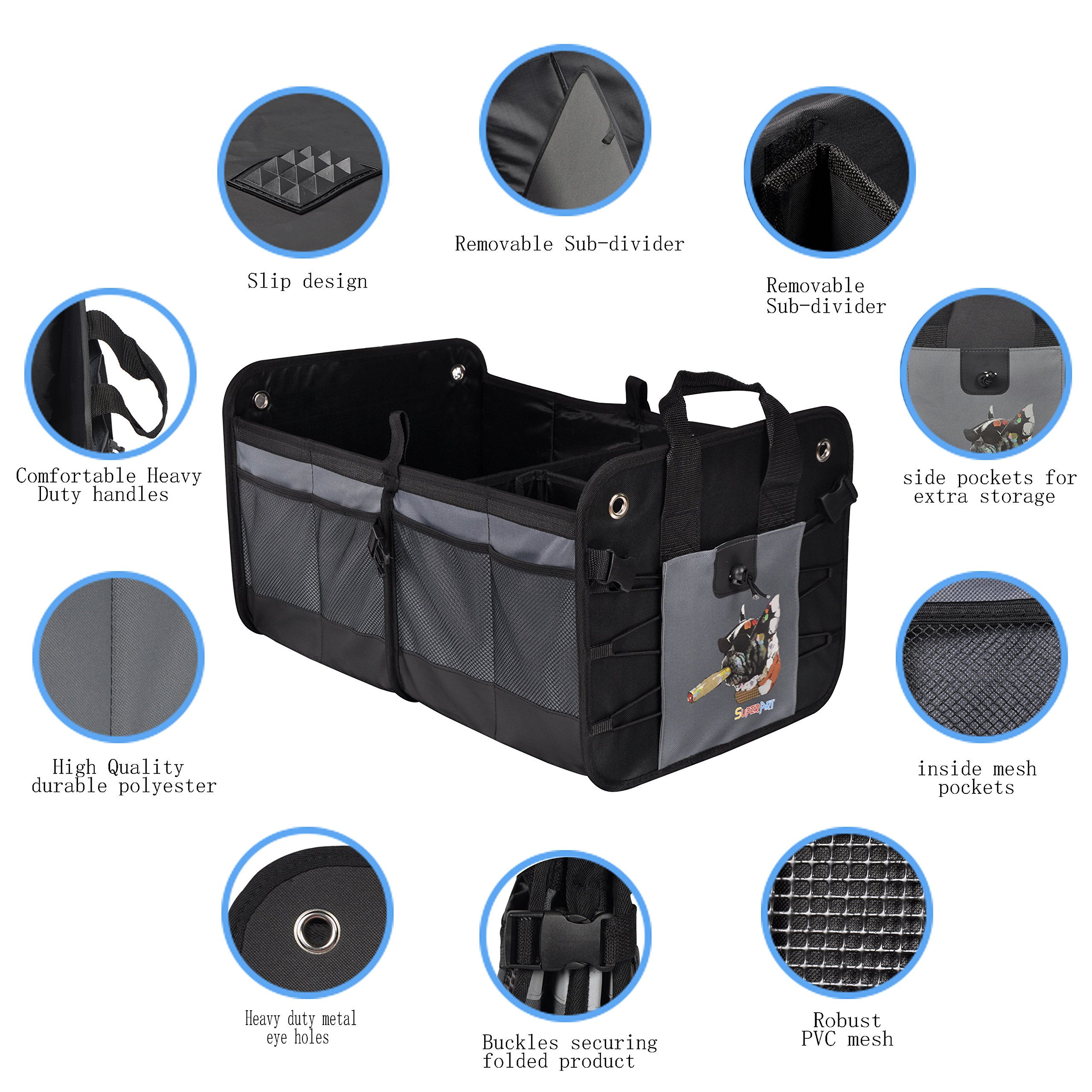 Car Trunk Organizer For SUV Truck Durable Collapsible Cargo Storage Non-Slip Fit any Vehicle