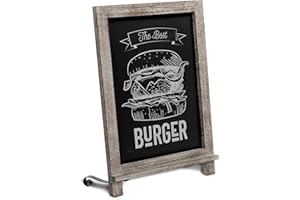 HBCY Creations Rustic Weathered Wooden Tabletop Chalkboard with Legs/Vintage Wedding Table Sign/Small Kitchen Countertop Memo Board/Antique Wooden Frame (12" x 17", 3- Weathered)