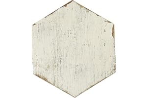 SomerTile FNURTXBL Vintage Hex Porcelain Floor and Wall Tile, 14.125" x 16.25", White/Brown
