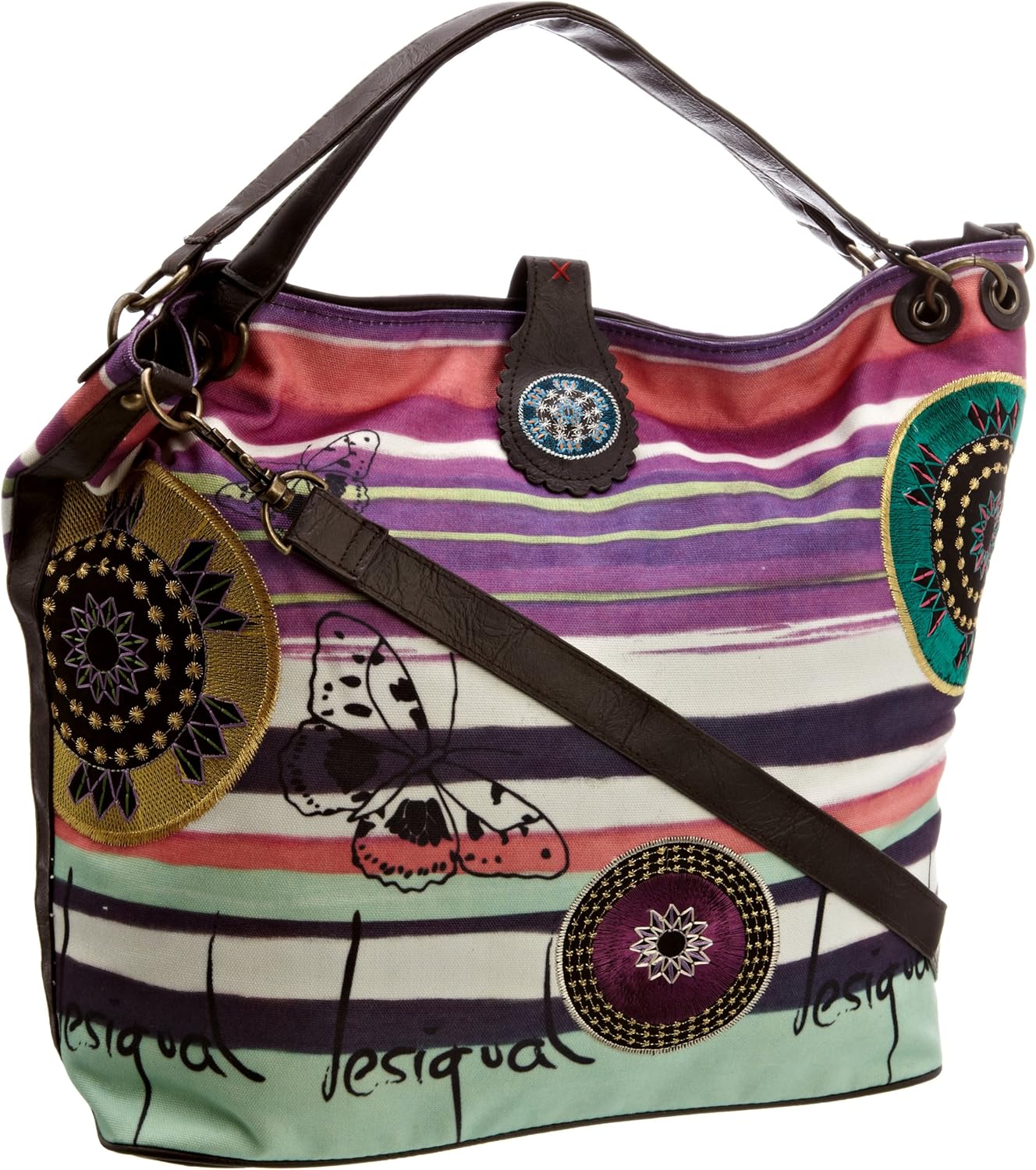 Desigual Women's Saco Colour Stripes Everyday Handbag Amatista