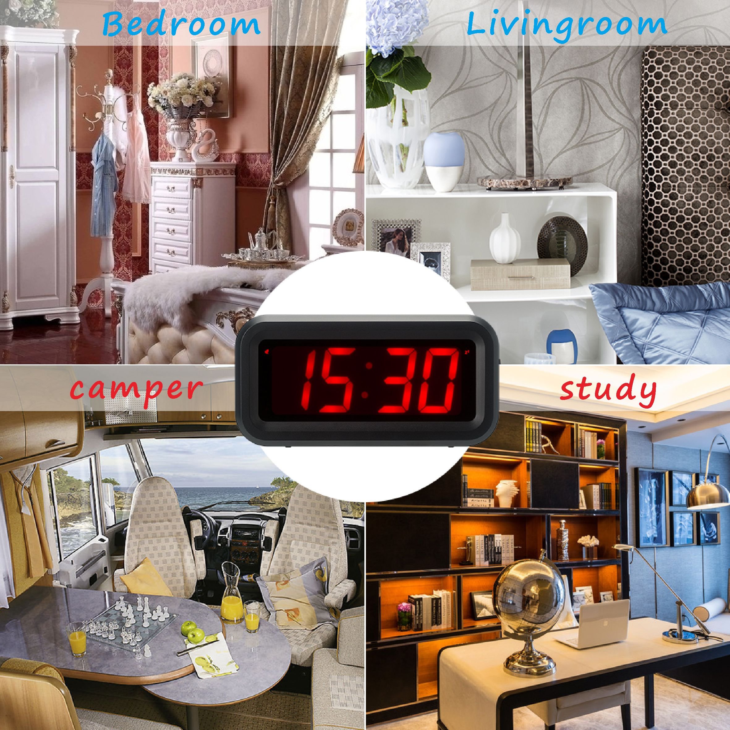 Kwanwa LED Digital Alarm Clock Battery Powered Only Small for Bedrooms