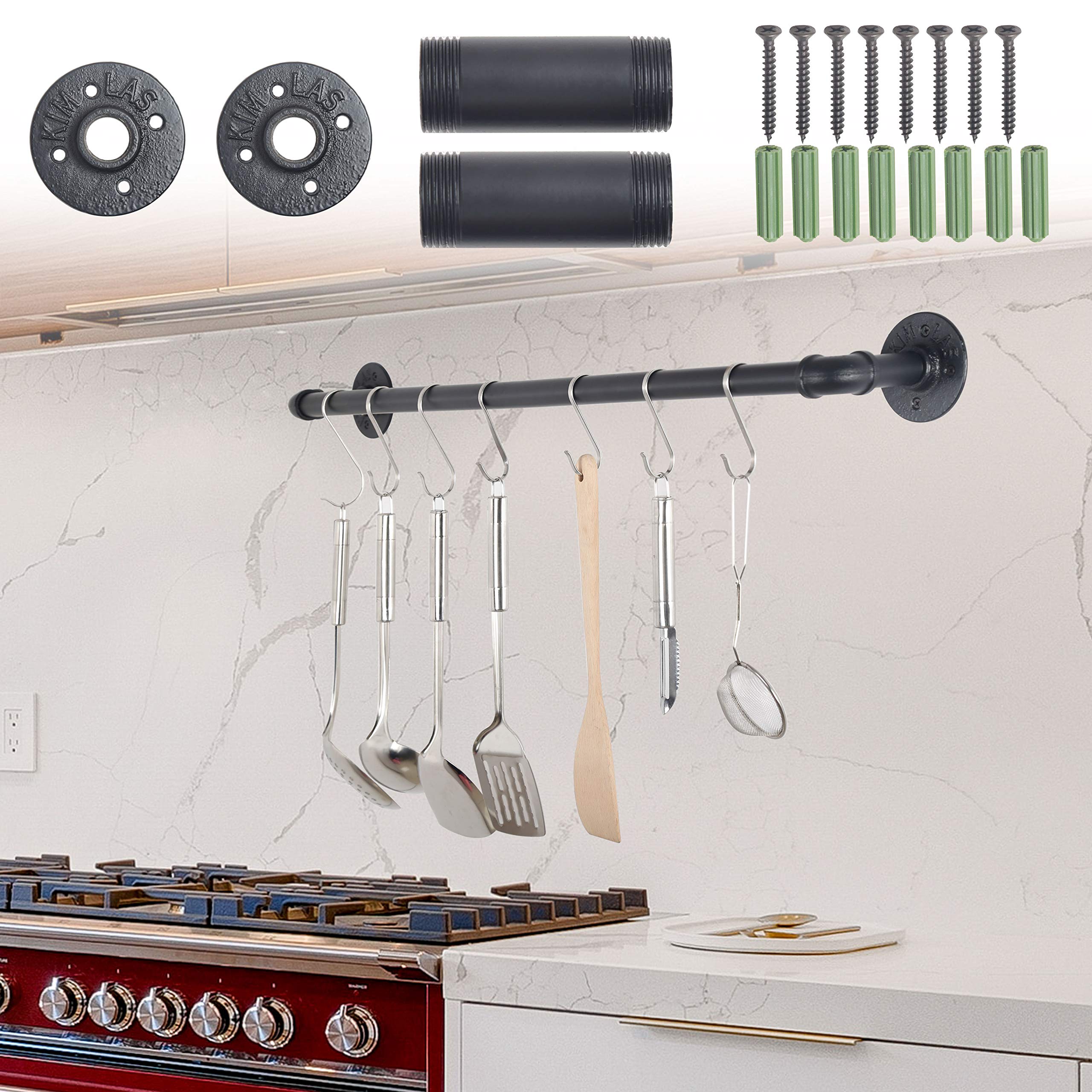 WEBI Clothing Rack Wall Mount,24'' Industrial Pipe Clothes Rack for Hanging Clothes,Heavy Duty Iron Garment Rack Bar,Retail Display Clothes Rod for Closet,Laundry Room,Black