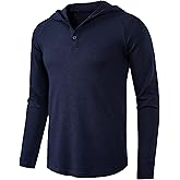 DELCARINO Men's Causal Pullover Hoodie Lightweight Solid Color Hooded Sweatshirt Tops Long Sleeve Waffle-Knit Henley Shirt
