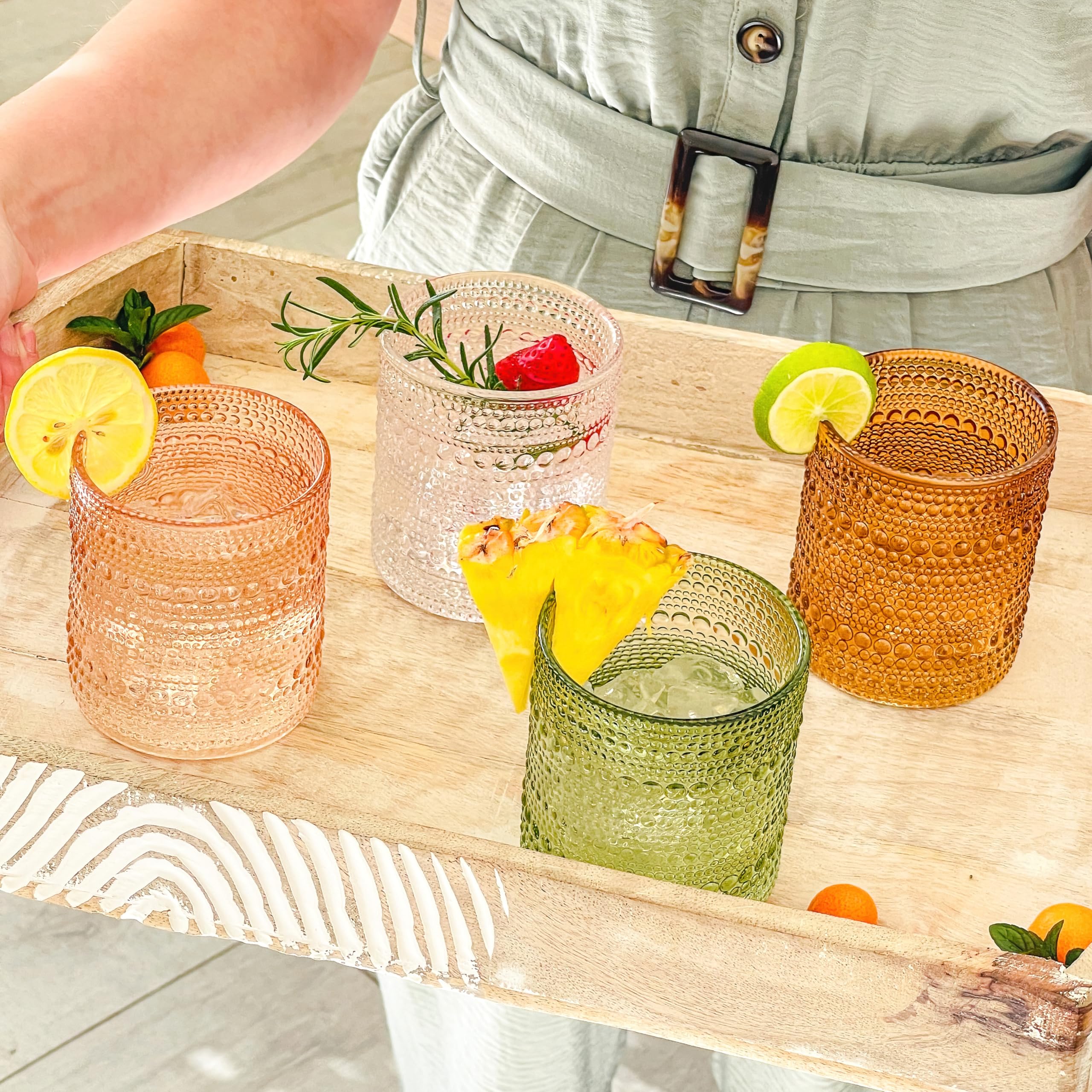 Kate Aspen Rose Gold Cups Pink Hobnail Beaded Drinking Glasses Set of 6-10 oz Vintage Glassware Set Cocktail Glass Set, Juice Glass, Water Cups | Makes A Great Hostess Gift, Gift for New Home Owners