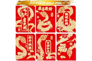TEMOGOLE Red Envelopes Chinese New Year Of The Snake 2025,红包, Lucky Money Envelopes For Lunar New Year, Li Xi Hongbao With 6 Gold Embossed Patterns 36Pcs Medium