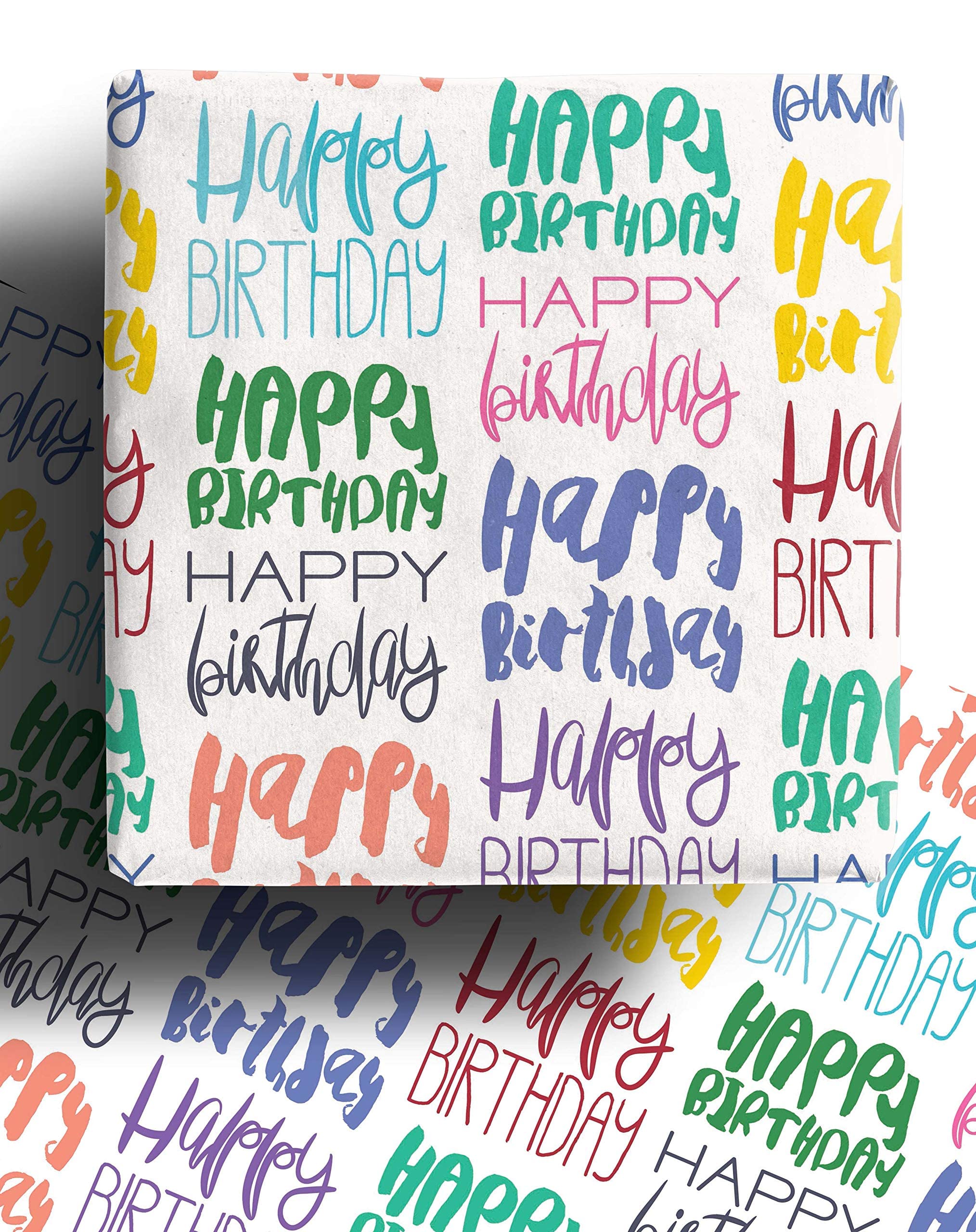 Happy Birthday Wrapping Paper - 6 x Recyclable Colourful Gift Wrap Sheets for Adults and Kids - 70cm x 50cm each sheet|