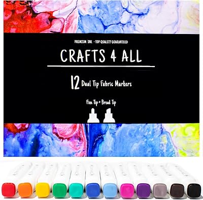 Crafts 4 ALL Fabric Pens 12 Dual Tip Markers Vibrant Washable Colors