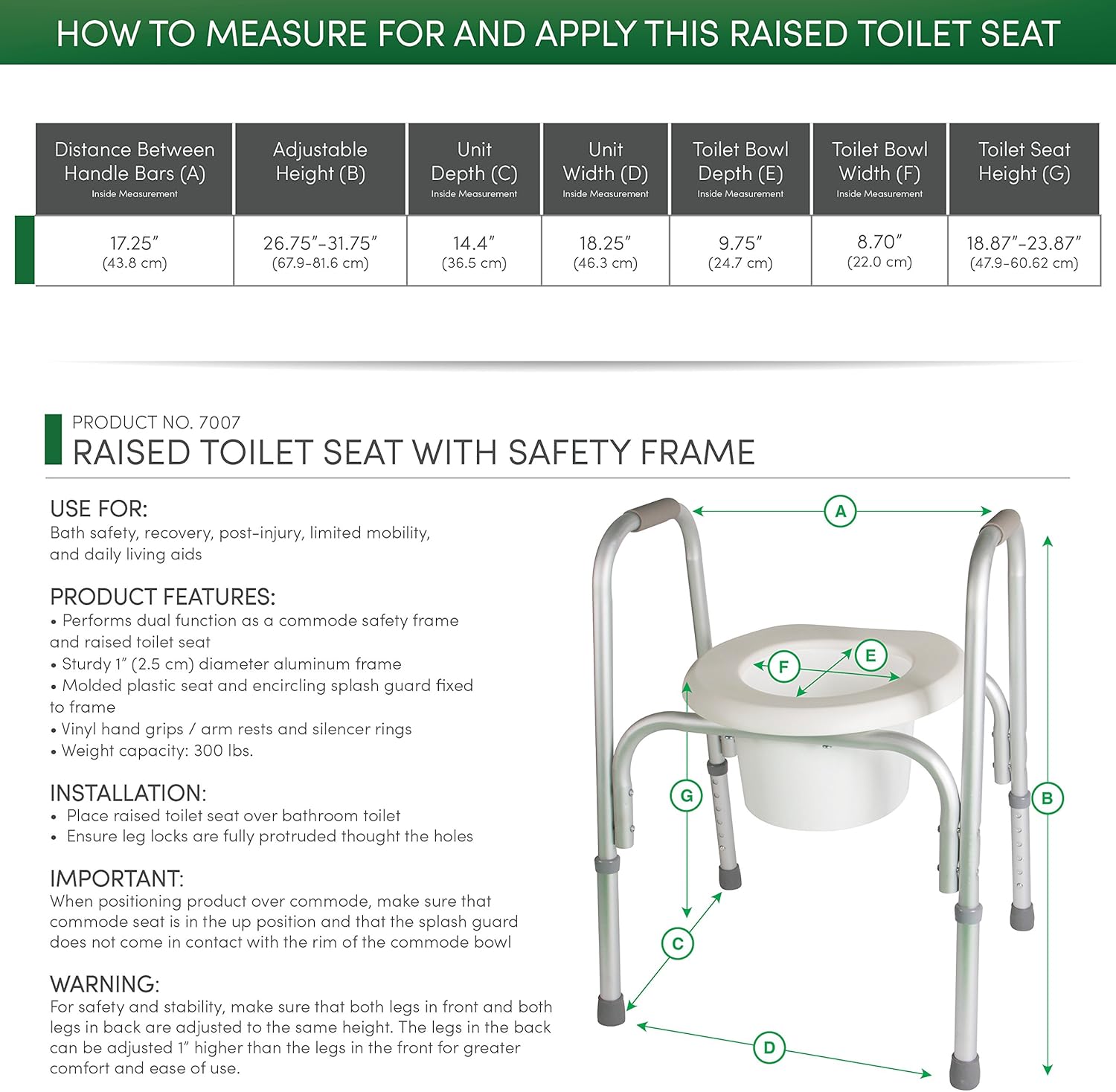 PCP Raised Toilet Seat and Safety Frame (Two-in-One), Adjustable Rise Height, Secure Elevated Lift Over Bowl, Made in USA: Health & Personal Care