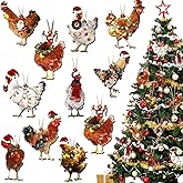 Amyhill 30 Pcs Christmas Chicken Wooden Ornaments Set Funny Christmas Chicken Decor Santa Hat Scarf Lanterns Farmhouse Chick Ornament for Holiday Party Tree Decoration(Classic)