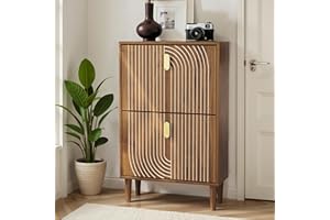 Semiocthome Shoe Storage Cabinet with 2 Flip Drawers, 60cm(W) Freestanding Shoe Organizer with Lined Design, Corner Rustic Na