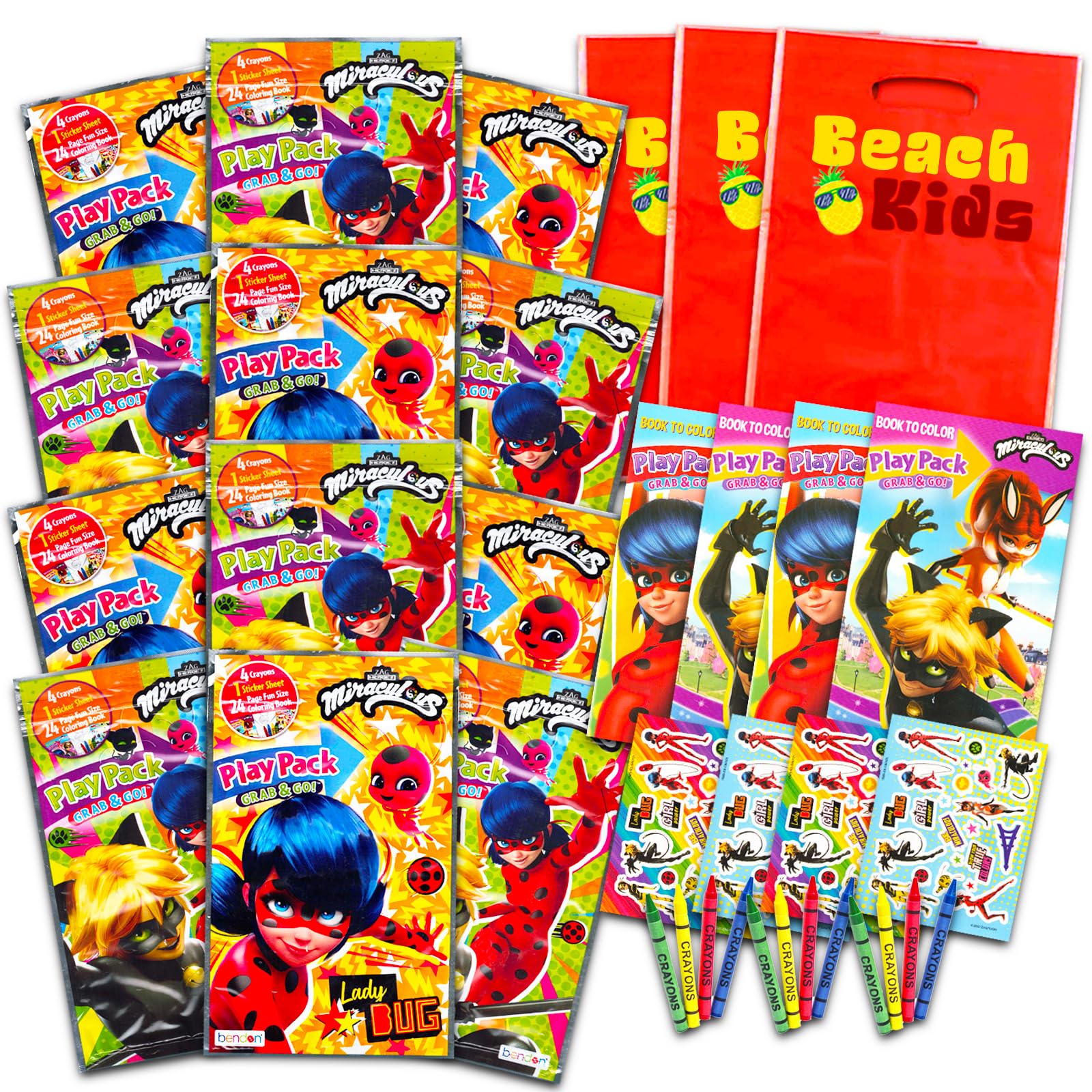Photo 1 of Miraculous Ladybug Party Favors Set Bundle ~ 12 Miraculous Grab n Go Play Packs with Coloring Pages, Stickers and More (Miraculous Party Supplies)