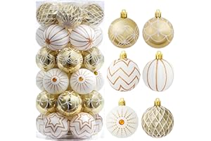JOYIN 30 Pcs 2.36'' Christmas Balls Ornaments, Gold & White Assorted Christmas Hanging Ornaments, Shatterproof Balls Decor for Xmas Tree Wreath Garland Holiday Indoor Party