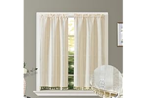 GOHD GOLDEN OCEAN HOME DECOR GOHD Country Road Tiers Kitchen Curtains Boho Jacquard Stripe Tassel Bathroom Window Curtain 3 Size, 100% Polyester(45in,Beige)
