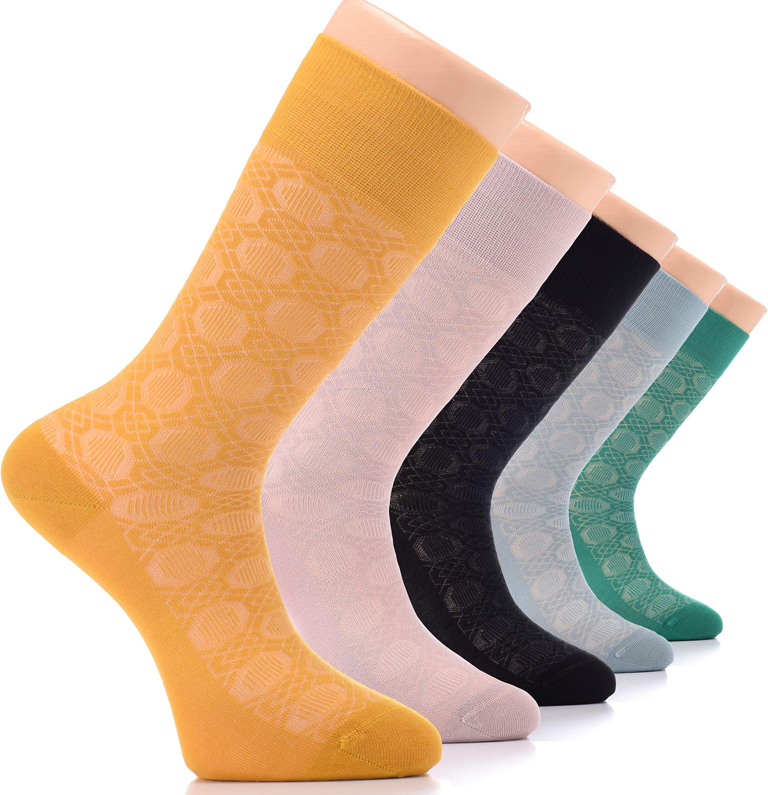 Men's Dress Socks Bamboo Seamless Toe Soft Funky Business Thin Crew Socks, Shoe Size: 7-12