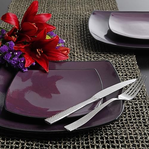 Gibson Soho Lounge Dinnerware set, Square, Purple, Service for