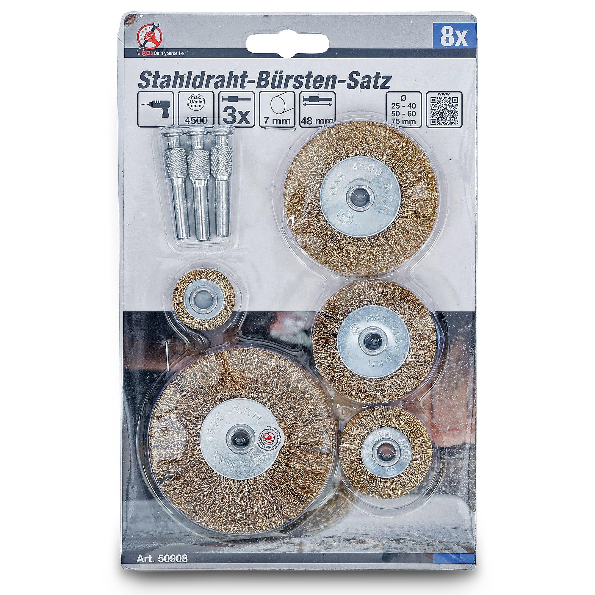 BGS Diy 50908 | Steel Wire brush Set | Ø 25 - 75 mm | 8 pcs.