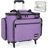 ITHWIU Sewing Machine Case with Wheels, Universal Rolling Trolley Tote with Shoulder Strap &amp; Multiple Storage Pockets Compatible with Most Standard Singer, Brother, Janome,Purple