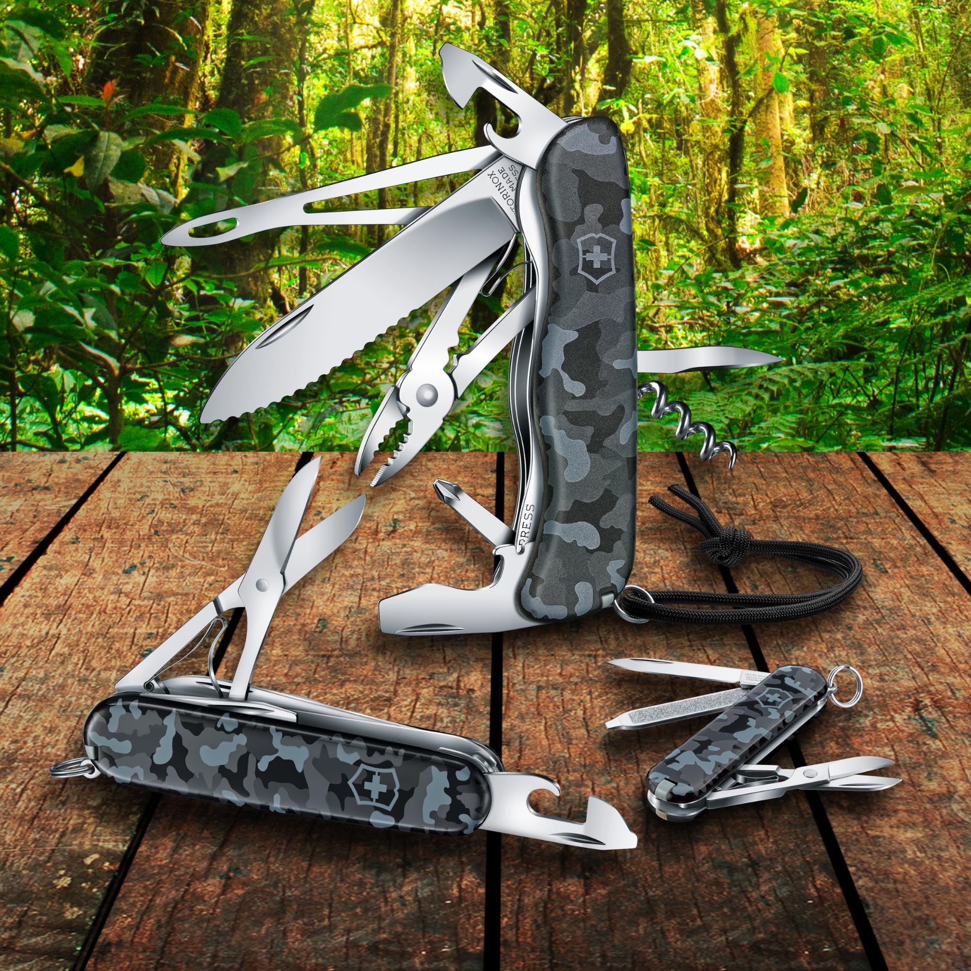 Victorinox Schweizer Taschenmesser Huntsman, Multitool, Swiss Army Knife mit 15 Funktionen, Klinge, Korkenzieher, Dosenöffner, Faltschachtel, Navy Camouflage 2