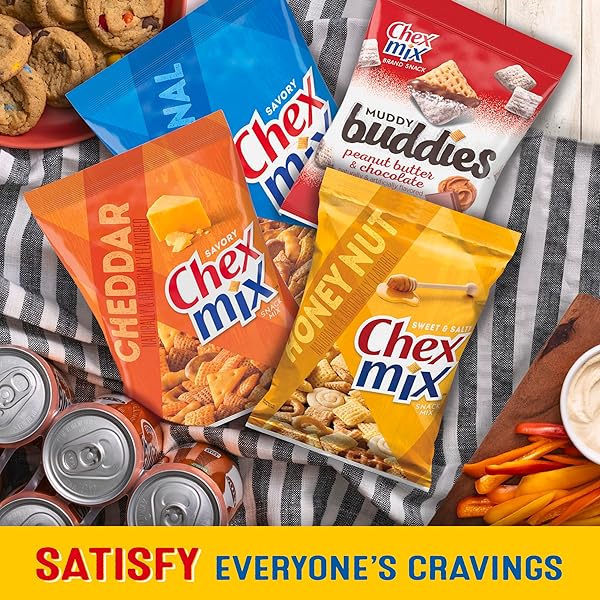 SWEET & SALTY SNACK VARIETY PACK, MUDDY BUDDIES PEANUT BUTTER & CHOCOLATE, CHEX MIX TRADITIONAL, CHEDDAR & HONEY NUT, 35 OZ (20 BAGS)