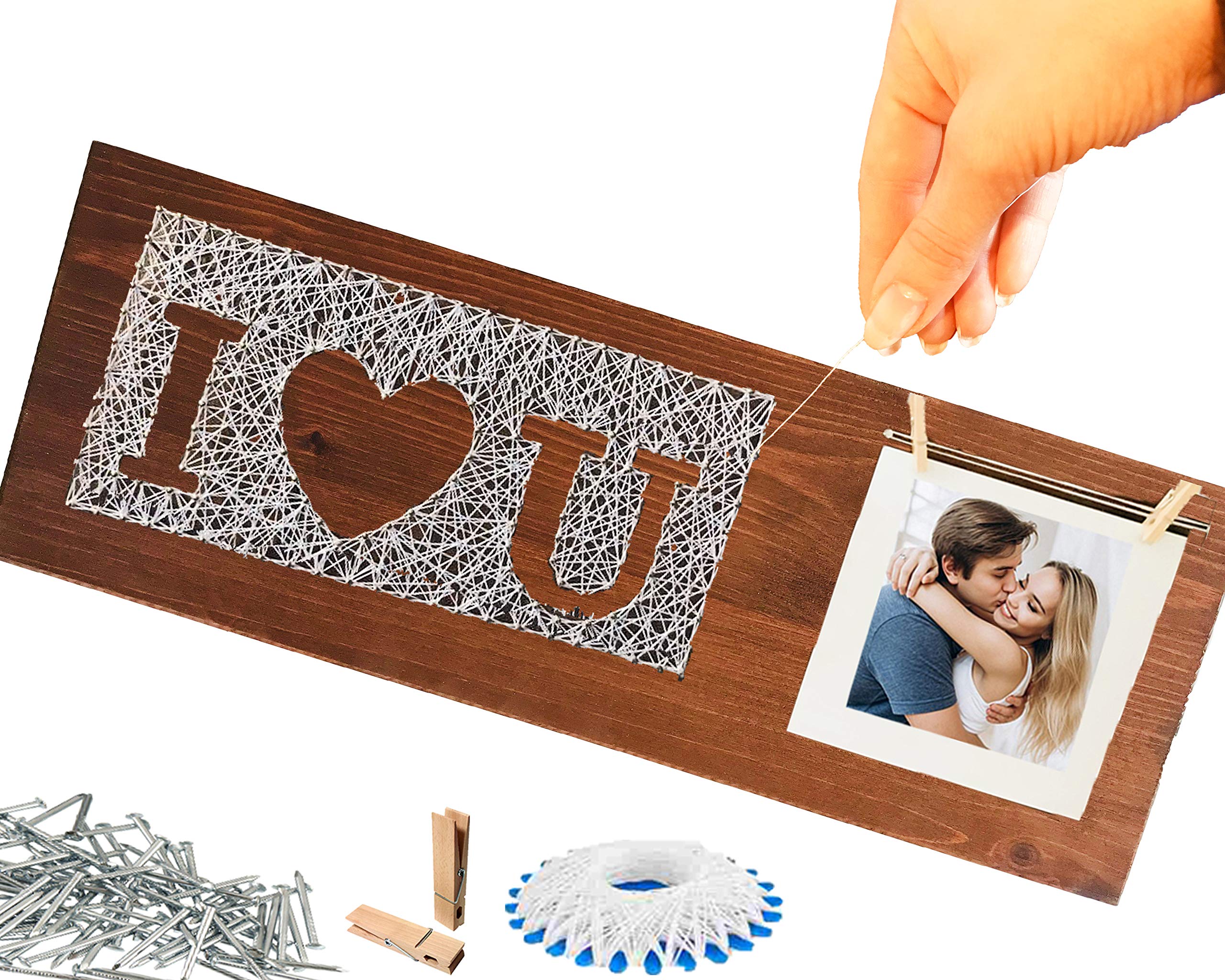 Craft Set, Wooden, Adults, with Templates, Gift, Unusual, High-Quality, DIY, Thread, Craft Box for Mum, Women, Men, Boyfriend/Girlfriend, Family, Design, Gift Set, Furnishing Decor, Inventive Kiefernholz DUNKELBRAUN