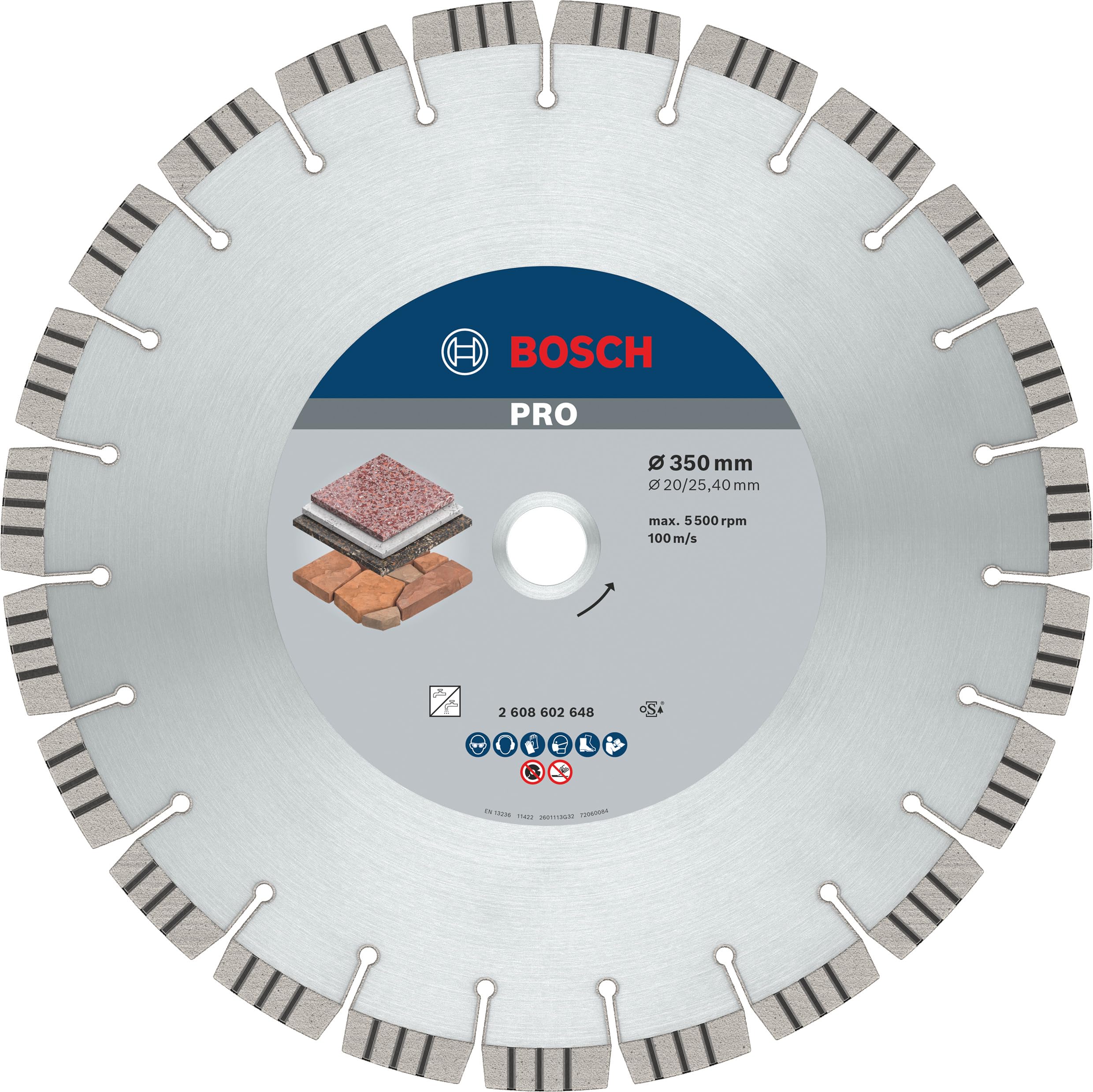 Bosch 1x PRO Stone Diamond Cutting Disc for Bore 25.4 and Table and Petrol Saws (for Soft stone, Hard stone, Ø 350 mm, Professional Accessory Table Circular Saw, Petrol Saw)