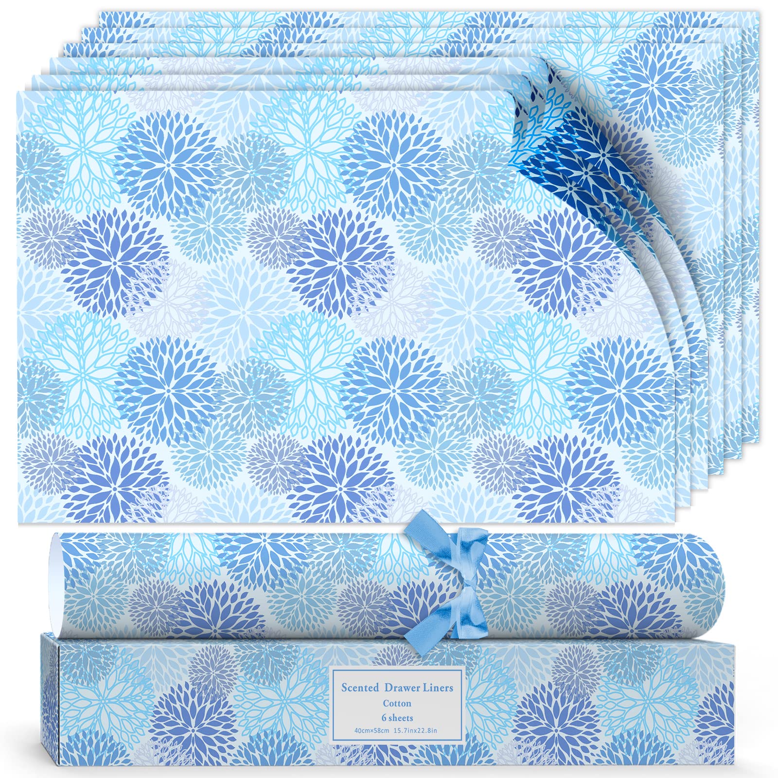Fresh Cotton Scented Paper Liners Gift Set - 6 Fragrant Sheets for Home Drawers & Dresser Shelves