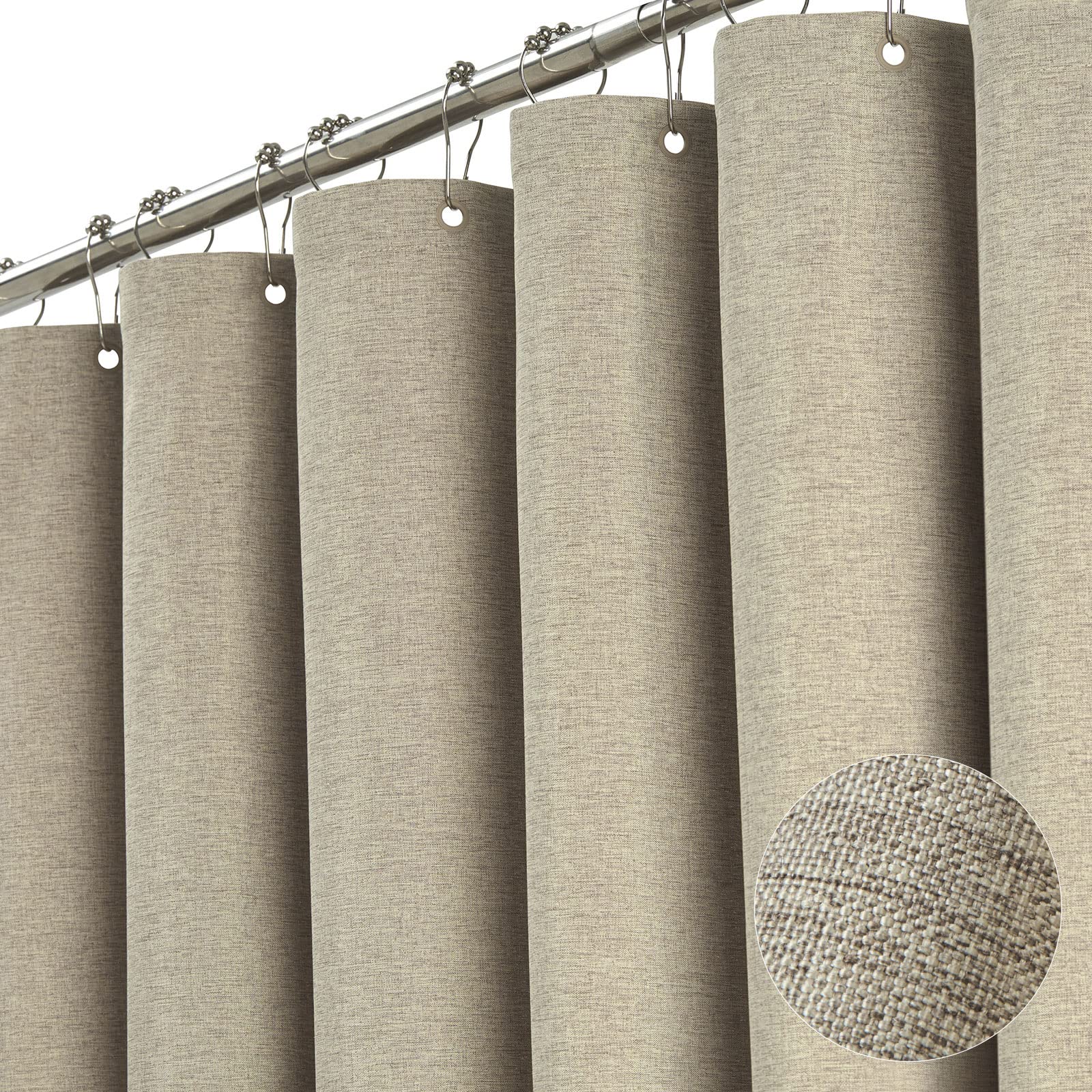 Photo 1 of BTTN Extra Long Shower Curtain - 72x96 Inch Long Linen Textured Heavy Duty Fabric Shower Curtain Set with 12 Plastic Hooks, Tall Hotel Spa Luxury Waterproof Curtains for Bathroom Showers - Khaki/Tan