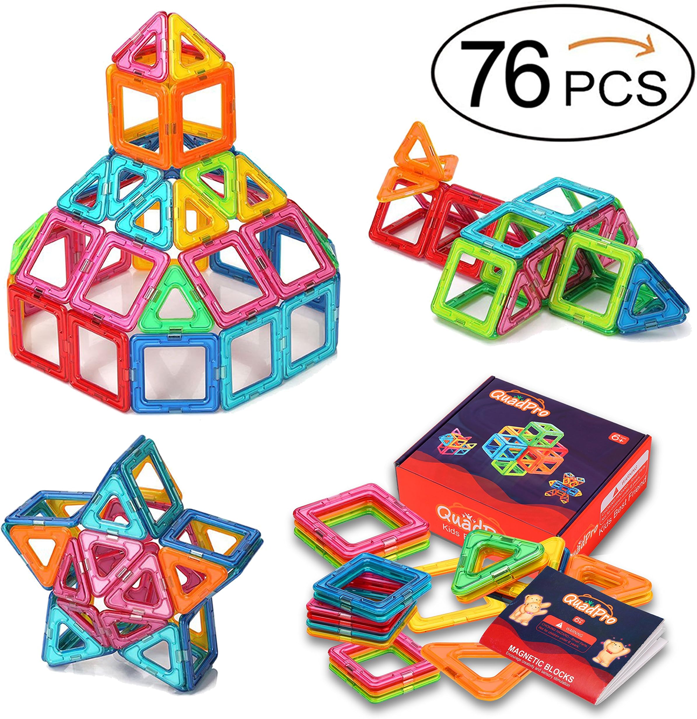 OkidSTEM Magnetic Building Blocks 76PCS Magnet Toy Set for kids, Magnets Tiles STEM Toys for Boys and Girls