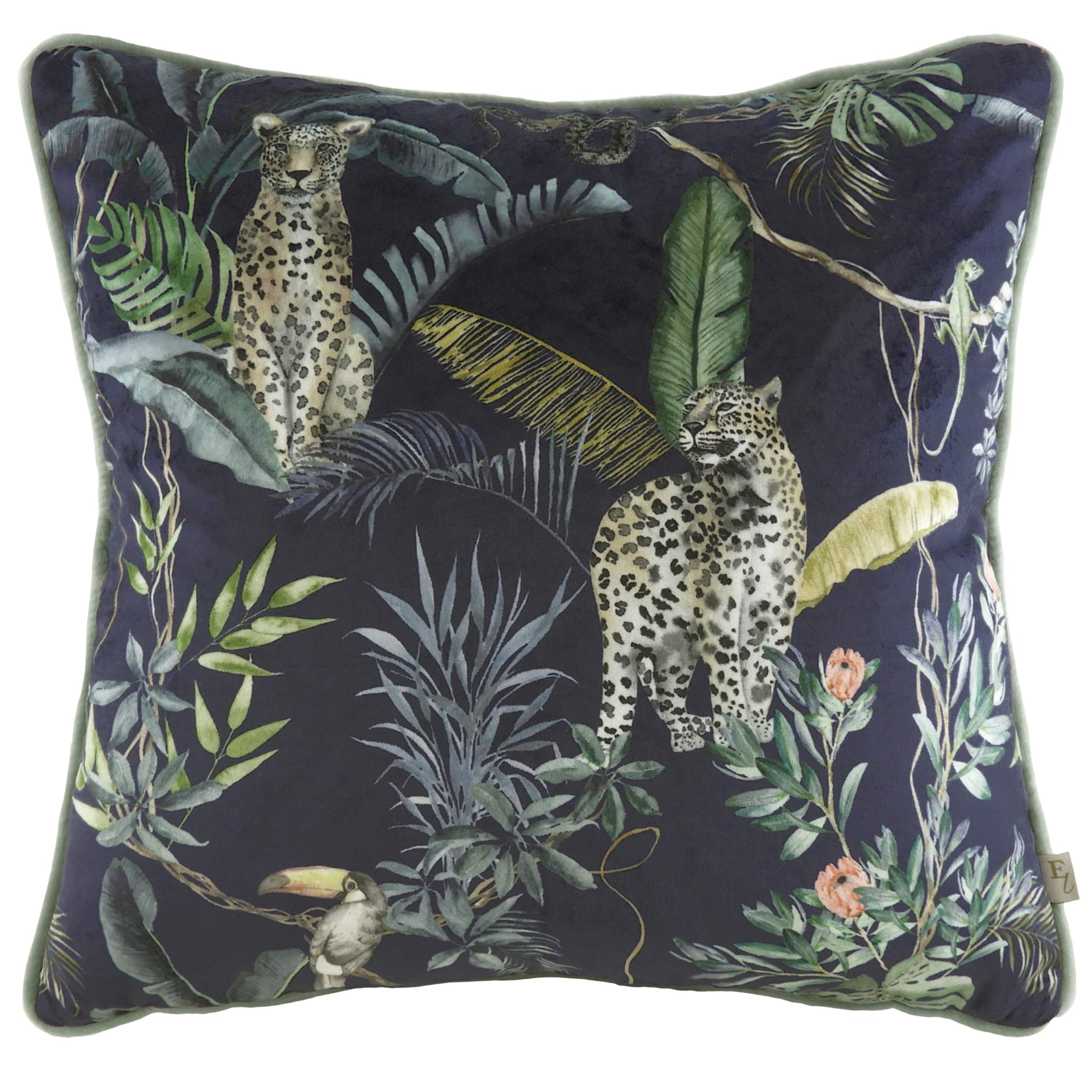 Evans Lichfield Jungle Leopard Cushion Cover, Petrol, 43 x 43cm