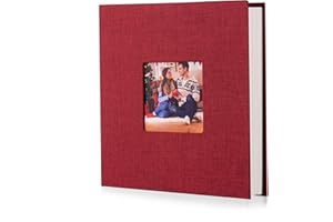 HONEYTOLLY Photo Album Self Adhesive Scrapbook Album for 4×6 Pictures DIY Magnetic Linen Cover Album 15 Sheets/30 Blank Pages for Family Wedding, Birthday, Christmas, Anniversary (Red)