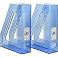 Acrimet Magazine File Holder, Durable Rack, Space-Saving Organizer (Plastic) (Clear Blue Color) (2 pack)