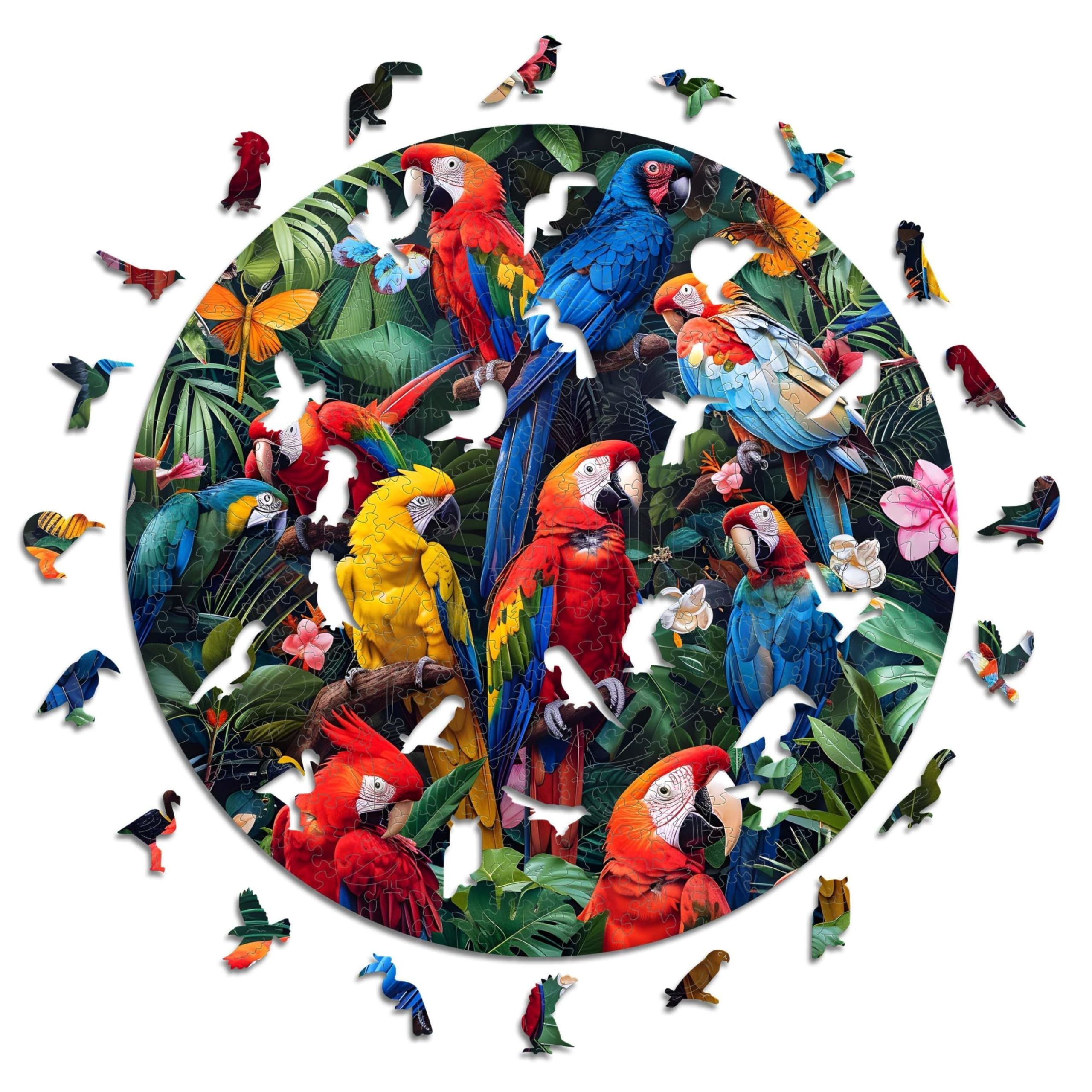 Iconic Puzzles - Colorful Parrots, fantasy animals, 100% sustainable wooden puzzle, Gifts for Children and Adults, size L, 600 Pieces — image 1