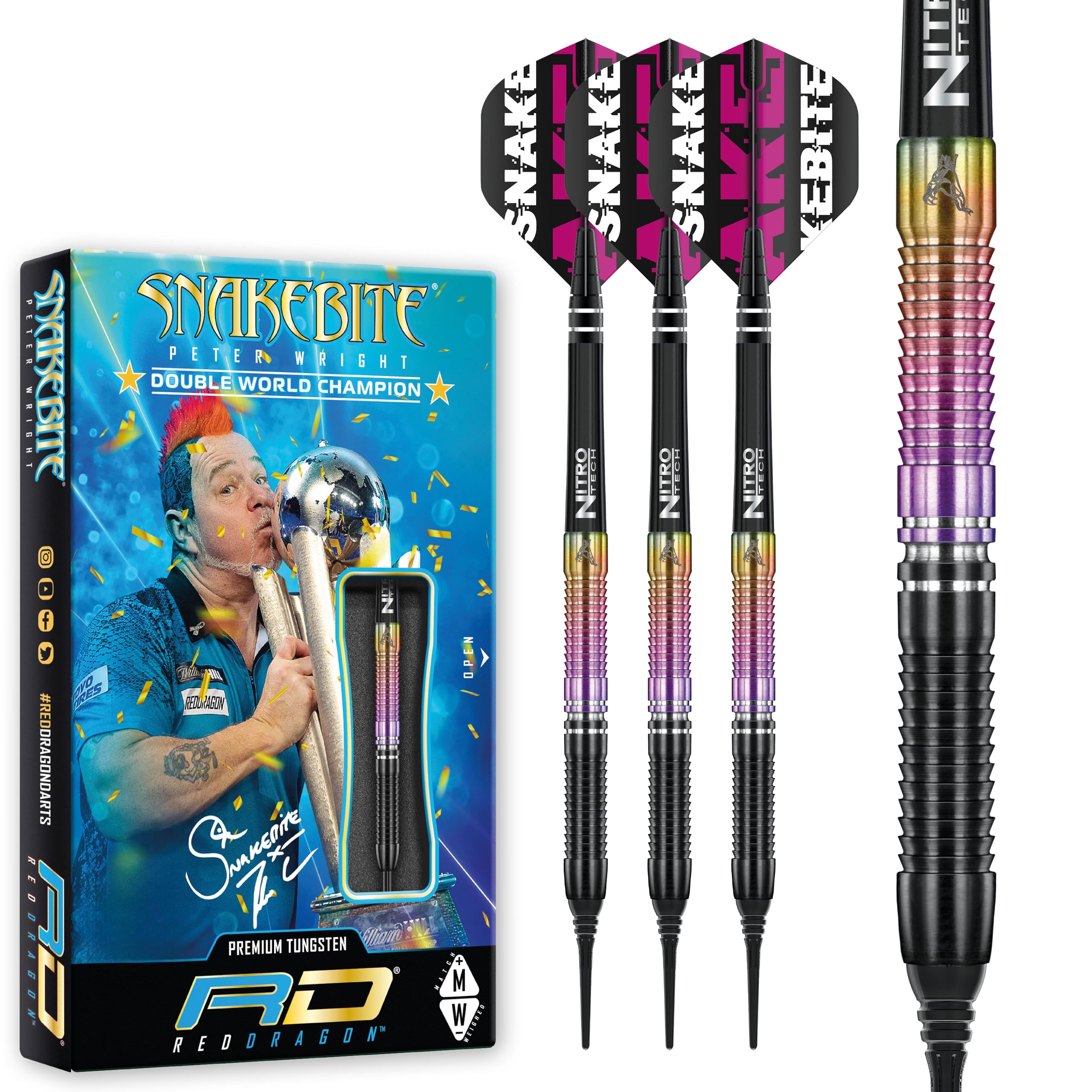 RED DRAGON Snakebite World Champion 2020 Edition Softip: 22g Tungsten Darts with Flights and Shafts