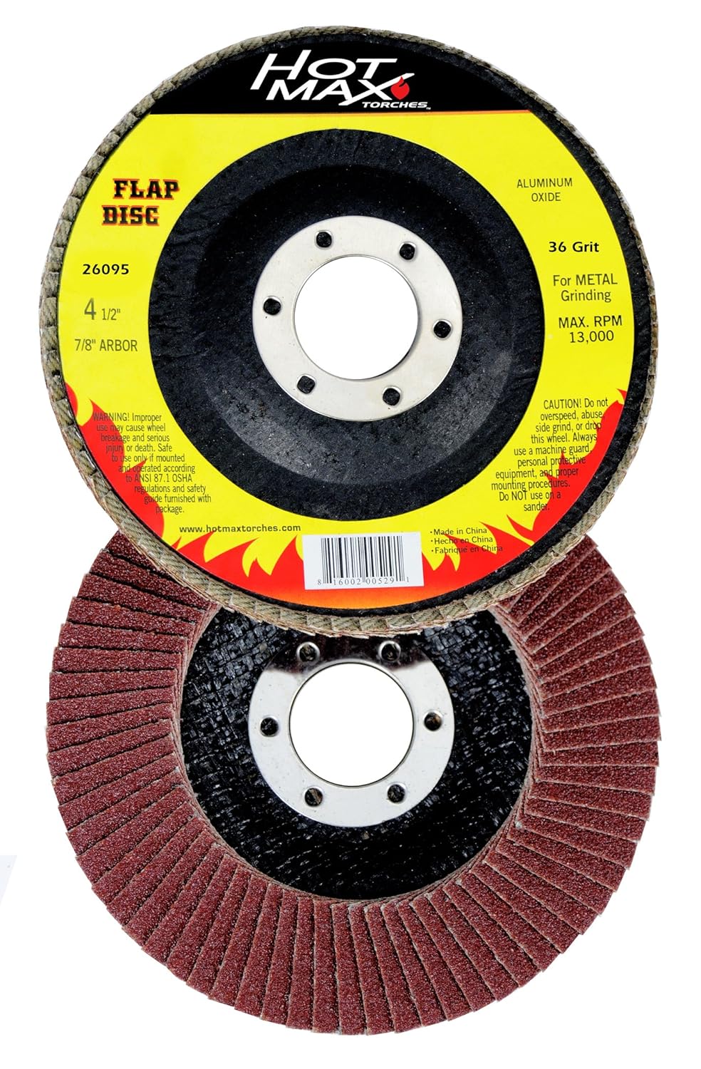 Hot Max 26095 4 1/2Inch 36 Grit Flap Disc, 7/8Inch Arbor, Aluminum