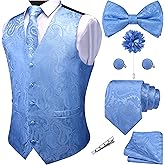 GUSLESON Men's V-Neck Suit Vests Formal Men Vest Paisley Jacquard Tie Waistcoat Bow tie Hanky Set Wedding 7PCS