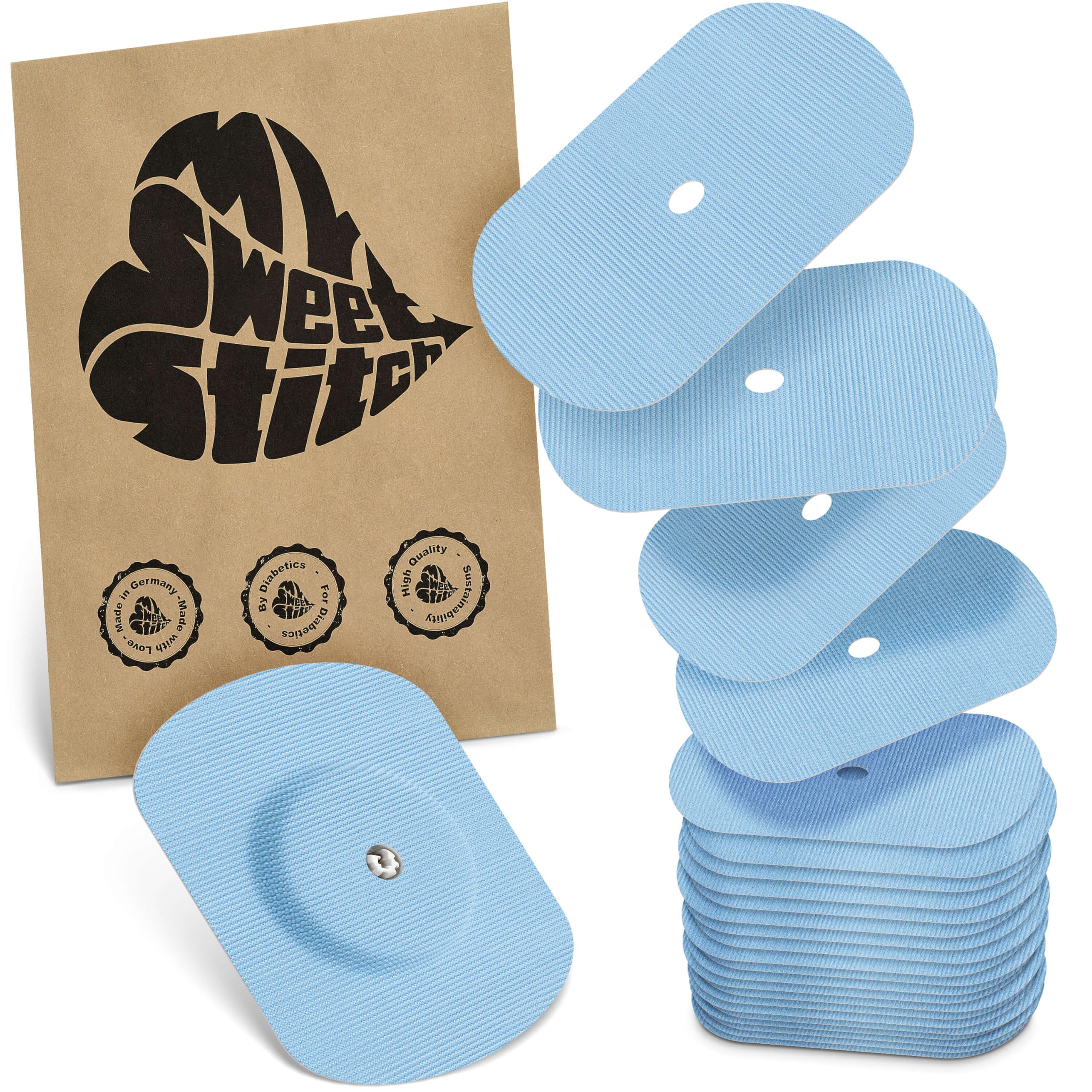 MySweetStitch - 25 x Freestyle Libre 1 & 2 Patches Oval with Ventilation Hole, Overpatch Ø 70 x 55mm, Waterproof, Breathable, Skin-Friendly, Made in Germany, Ice Blue