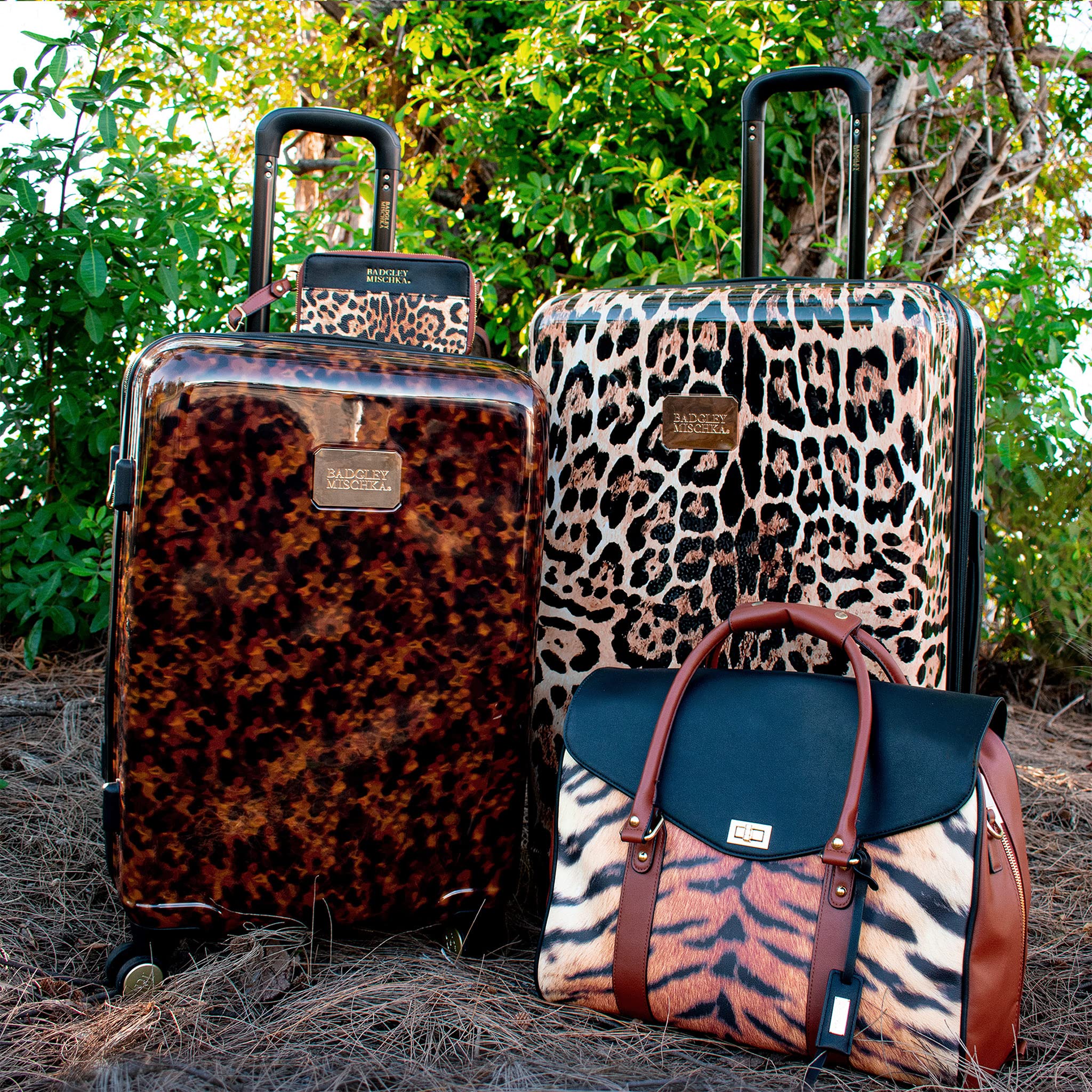 Badgley Mischka Leopard 3 Piece PC-ABS Expandable Luggage Set