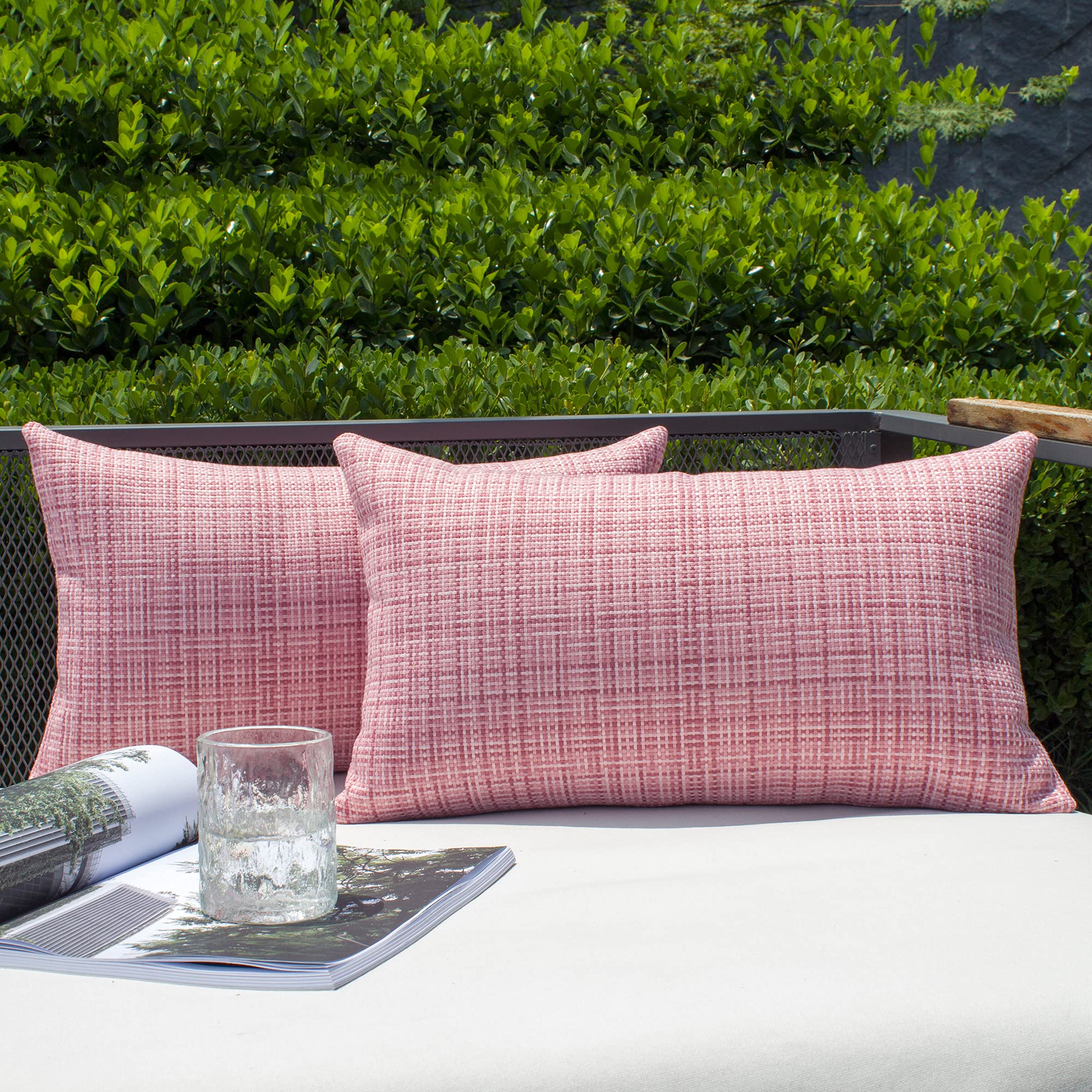 Photo 1 of Kevin Textile Pack of 2 Decorative Outdoor Waterproof Pillow Covers Valentines Day Garden Cushion Sham Throw Pillowcase Shell for Gifts Patio Tent Couch 12x20 Inch Pink