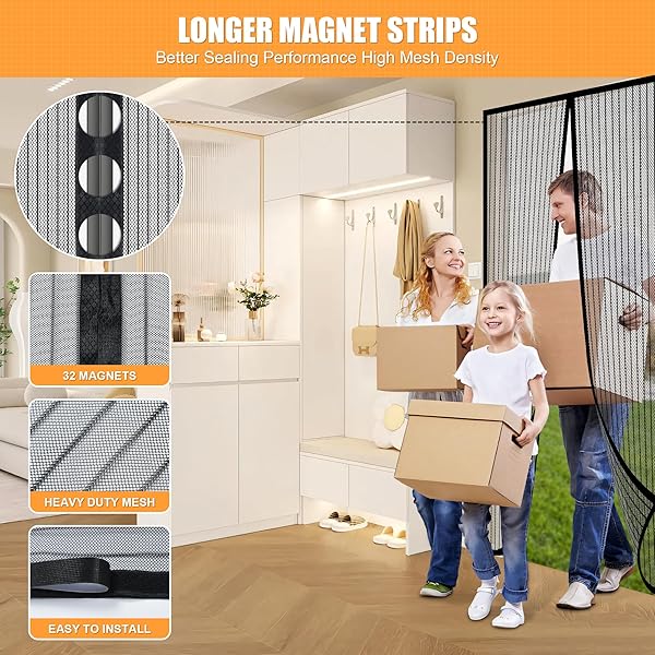 LIAMST MAGNETIC SCREEN DOOR – FITS 36′ X 80′, SELF SEALING, HEAVY DUTY, HANDS FREE MESH PARTITION, MAGNETIC CLOSURE