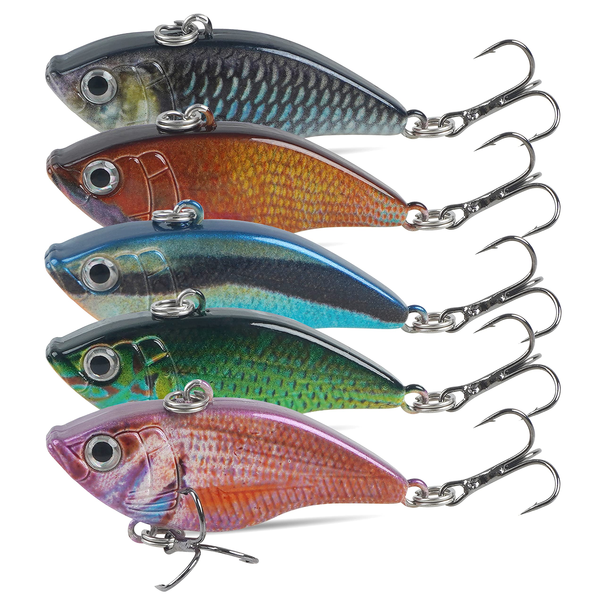 Lipless Crankbaits for Bass Fishing, 5pcs Rattle Trap Fishing Lures Swimbait VIB Hard Sinking Baits Set for Bass Trout Walleye Redfish Pike Freshwater Saltwater