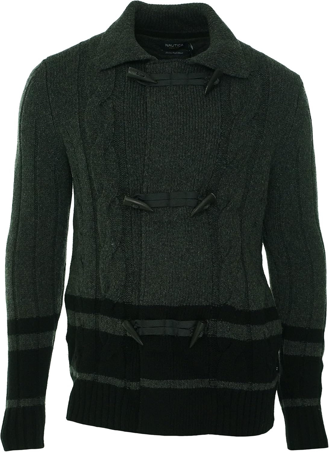 Nautica Men's Toggle Cable Sweater, Graphite Heather, Large at Amazon